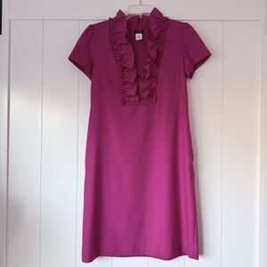 Ruffle Collar Wool Shift Dress Pockets J.Crew Sz 4 Pink Preppy Retro Jenna Lyons